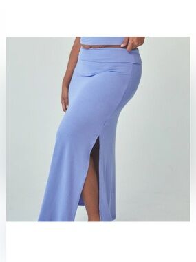 KLASSY NETWORK Periwinkle Ribbed Fold Over Maxi Skirt